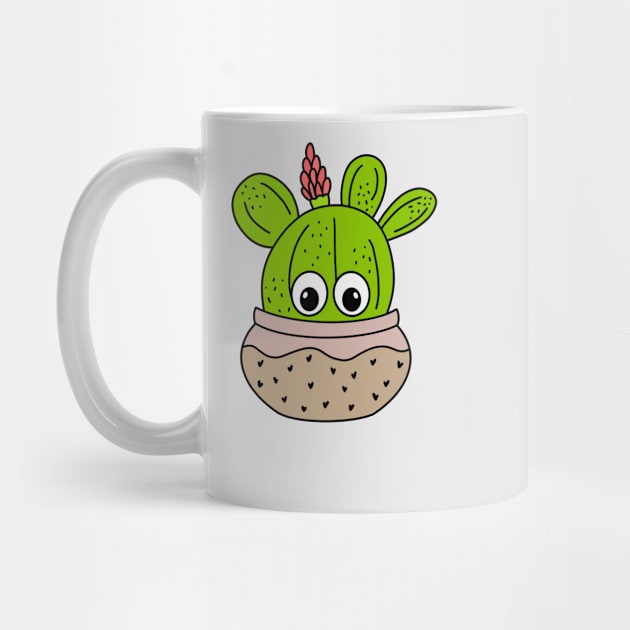 Cute Cactus Design #282: Cute Cactus With Flower In A Jar Planter by DreamCactus